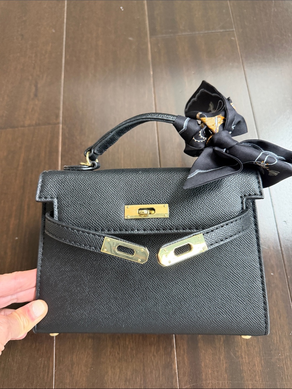 Amazon Black Mini Top-Handle Bag with Gold Hardware
